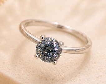 Anello con promessa in moissanite grigia, anello alternativo etico con diamanti, anello unico, mano destra, gioielli etici, regalo per lei, anello personalizzato ipoallergenico