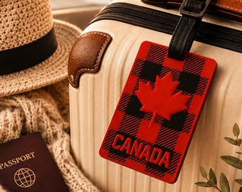 Gift for Traveler Canada Maple Leaf Luggage Tag Travel Gift for Expats Homesick Gift Canadian Souvenir Personalized Bag Tag