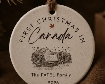 Personalized First Christmas in Canada Ornament Family Name Year Keepsake Gift for New Canadian Immigrant Newcomer Family 2026