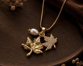 Canadian Maple Leaf Necklace Gold Pendant Canada Inspired Jewelry Gift for Her Everyday Wear Stainless Steel Ships from Canada Expat Gift