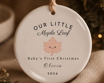 Canadian Baby Gift Personalized Christmas Ornament Gift for New Parents Gift Under 50 Ceramic Ornament Baby Name Bauble Christmas Gift