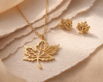 Set regalo con ciondolo a forma di foglia d'acero, ciondolo a forma di foglia d'acero canadese, souvenir canadese per la festa della mamma, souvenir canadese, regalo di ispirazione per il team canadese