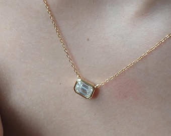 Collana minimalista con ciondolo in moissanite taglio smeraldo in argento sterling S925, regalo di Natale per lei, collana con moissanite, regalo per San Valentino