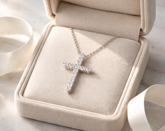 Collana con ciondolo a croce, delicata, minimalista, in oro o argento, regalo per lei, battesimo, cresima, stratificazione quotidiana, zircone cubico