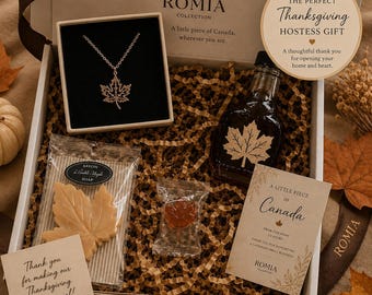 Canadian Thanksgiving Hostess Gift Box Maple Leaf Necklace Fall Gift Set Thank You Gift for Her Autumn Canada Gift