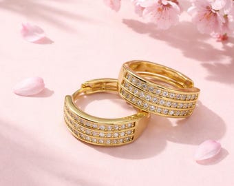 Orecchini a cerchio con pavé d'oro per la mamma, regalo delicato per lei, gioielli per tutti i giorni, ipoallergenici, di qualità, regalo primaverile fresco per le donne