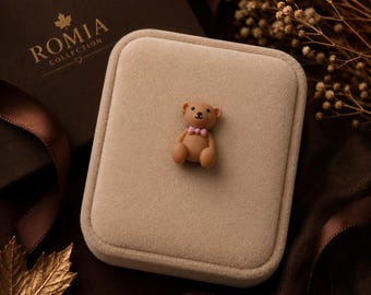 Personalized Velvet Ring Box Cute Teddy Bear Bow Charm Jewelry Box Engagement Proposal Ring Holder Wedding Gift