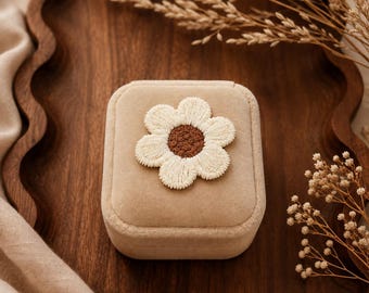 Velvet Ring Box Embroidered Floral Proposal Ring Holder Wedding Keepsake Engagement Gift Bridal Shower Gift Jewelry Case Christmas Gift
