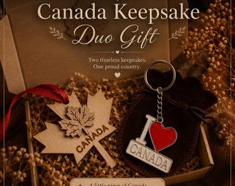 Canada Keepsake Duo Gift Set Wooden Maple Leaf Ornament and Keychain Canadian Gift for Travelers Expats Going Away Gift