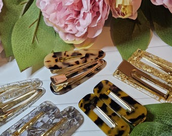 樹脂ヘアクリップ - セルロースアセテートクロコダイルクリップ：べっ甲、グリッター、大理石