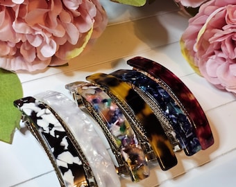 Marble Hair Barrette: French Style Rectangle Clip | Tortoiseshell, Marble & Pearl