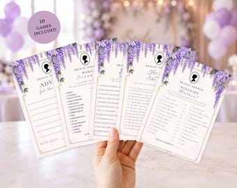 Bridal Shower Games Bundle, Regency Bridal Shower Games, Wisteria Bridal Games, Editable Canva Template, Printable Games, Instant Download