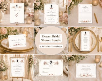 Bridgerton Bridal Shower Template Bundle, Regency Era Bridal Shower Decor, Editable Bridal Shower Invitation Set, Canva Template
