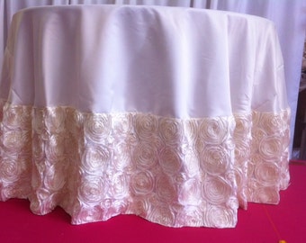 Custom Made Ivory Rosette Tabelcloth 108 Round Satin With Ivory Rosette Border