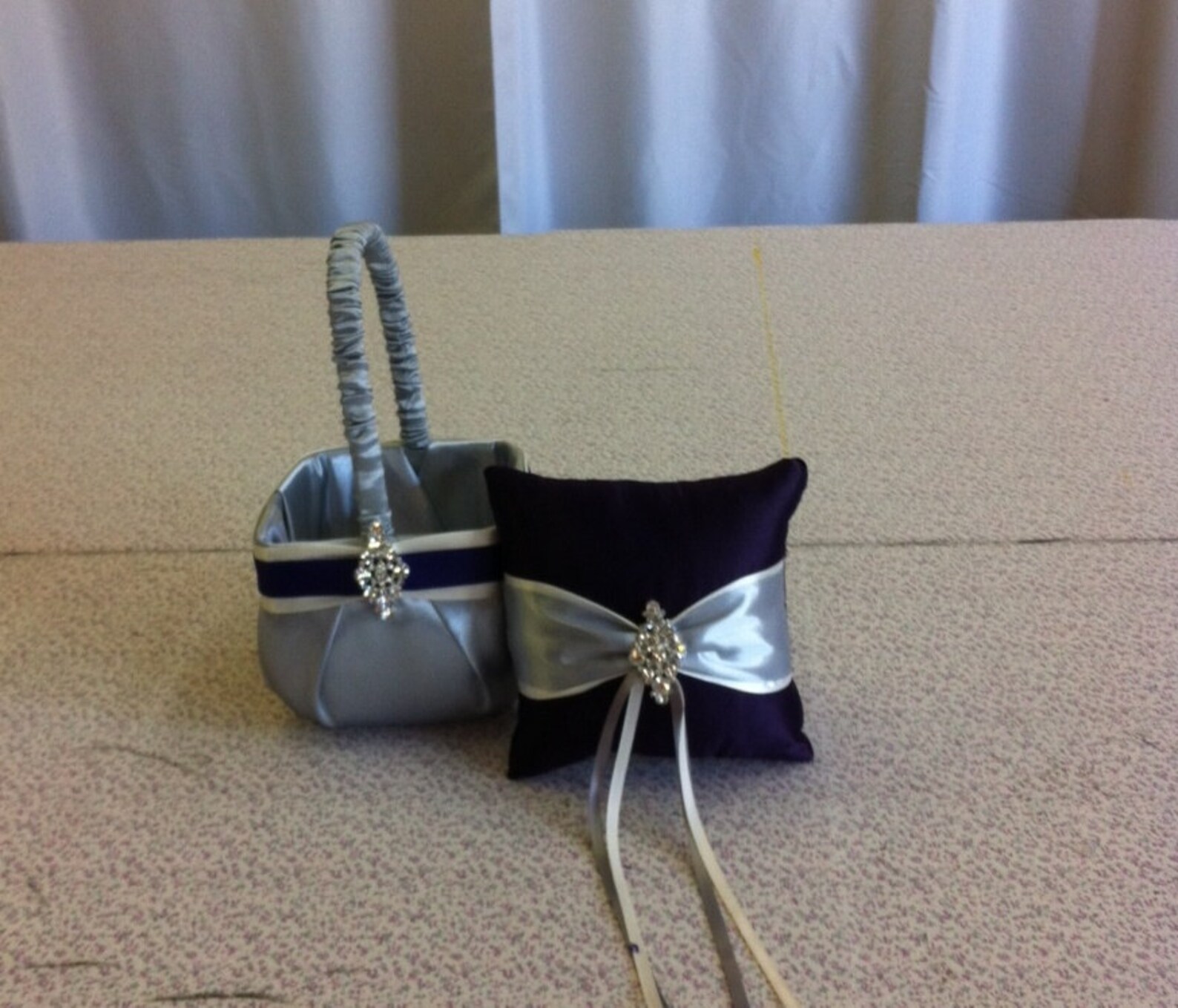 Eggplant With Ivory and Silver Flower Girl Basket and Ring Etsy