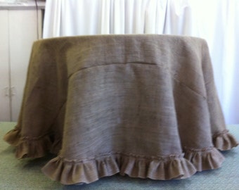 Custom Made 90 inches Round Burlap Tablecloth with ruffle on the bottom