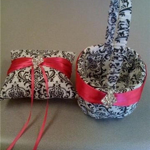 Madison Damask Print Flower Girl Basket and Ring Bearer Pillow