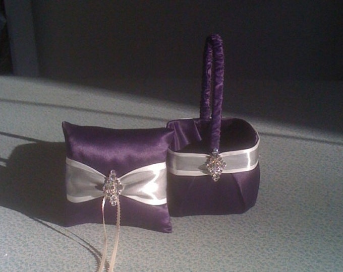 Eggplant With Ivory and Silver Flower Girl Basket and Ring Etsy