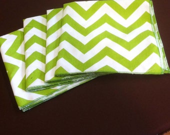 Set of 8  Chevron Lime Green  and White Cotton Napkins for weddings, decor or dinner. 17 x 17