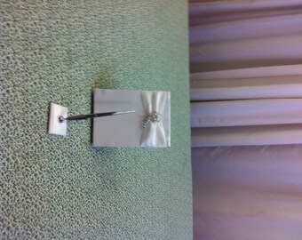 Ivory  Satin Guest Book and Pen Set with Ivory  accent and Pearl Accent Pin.