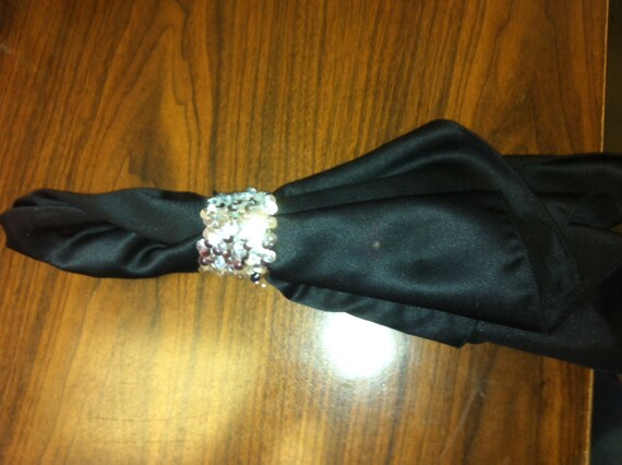 Black Dinner Napkins With Silver Sequin Napkin Rings Set of