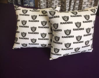 2  Cotton NFL Raiders throw Pillows 16 x 16 with Insert Included Man cave Living room den bedroom decor