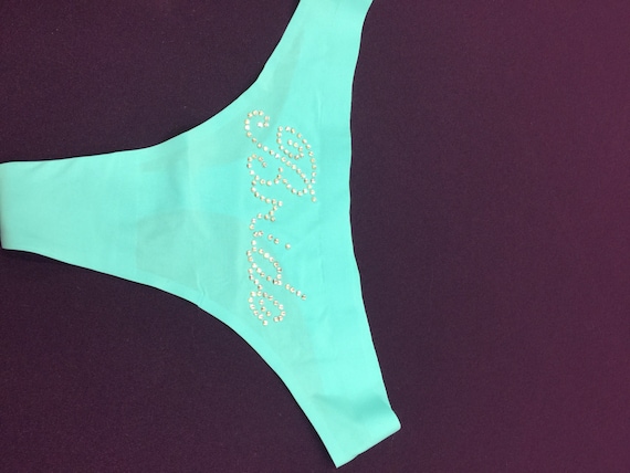 Victoria Secret Thong Underwear With Bride Rhinestone Accent Small Size  Something Blue 