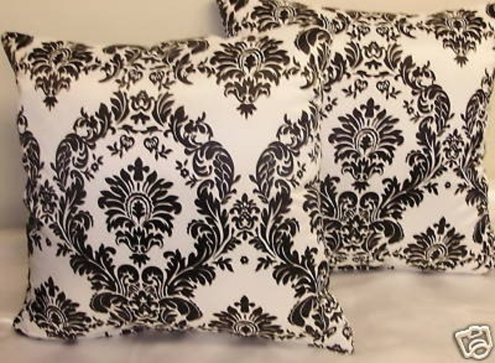 Black/ White Damask Throw Pillows Pair 16 X 16 Etsy
