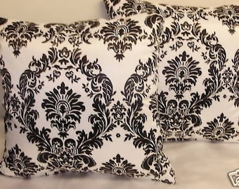 Black/ White Damask Throw Pillows Pair 16 x 16