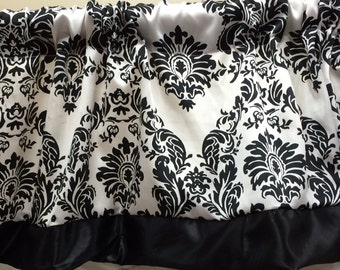 Damask Satin Valance with Black Satin Accent  52 Inches wide