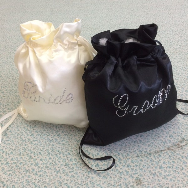 Custom Made Money Bag Dollar Dance Set  For Bride and Groom Satin with Rhinestone Accent.