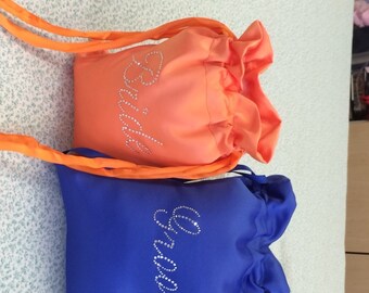 Bright Orange  and Royal Blue Bride and Groom Rhinestone Bags Money Bags