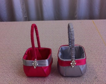 Custom Made  Flower girl baskets set of two in contrasting colors