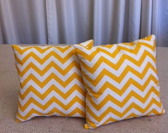 2 Chevron Yellow Throw Pillows 16 x 16 with Insert Included