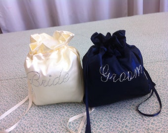 Custom Made Money Bag Dollar Dance Set  For Bride and Groom Satin with Rhinestone Accent.