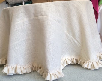 Custom Made 120  inches Round Ivory Burlap Tablecloth with ruffle on the bottom Xmas Dinner
