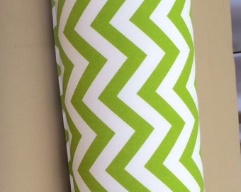 Lime Green Charteuse and White Chevron  Zig Zag Bolster Pillow  17 inches Long and extra wide 8 inches