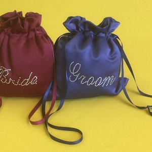 Custom Made Money Bag Dollar Dance Set  For Bride and Groom Satin with Rhinestone Accent.