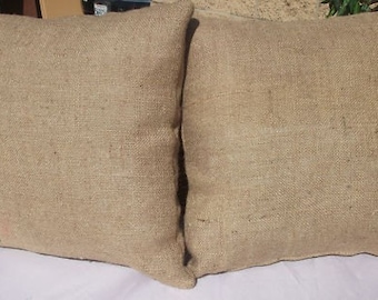 2 Burlap Pillows 20 x 20 w/ insert Natural Tan