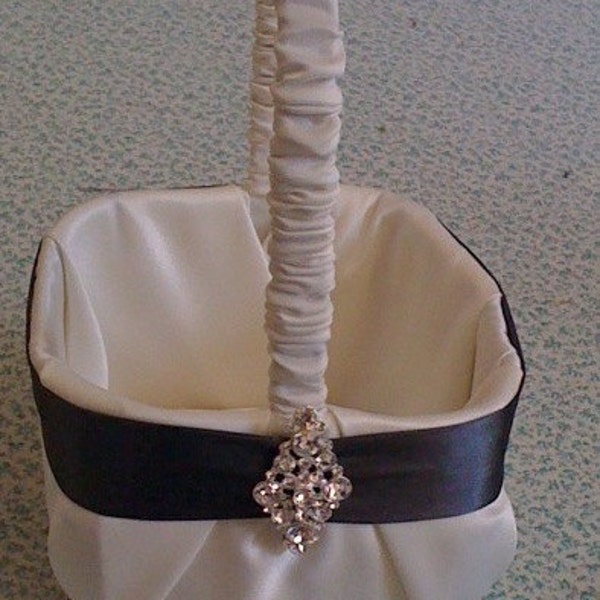 Ivory Satin with Charcoal Gray Flower Girl Basket