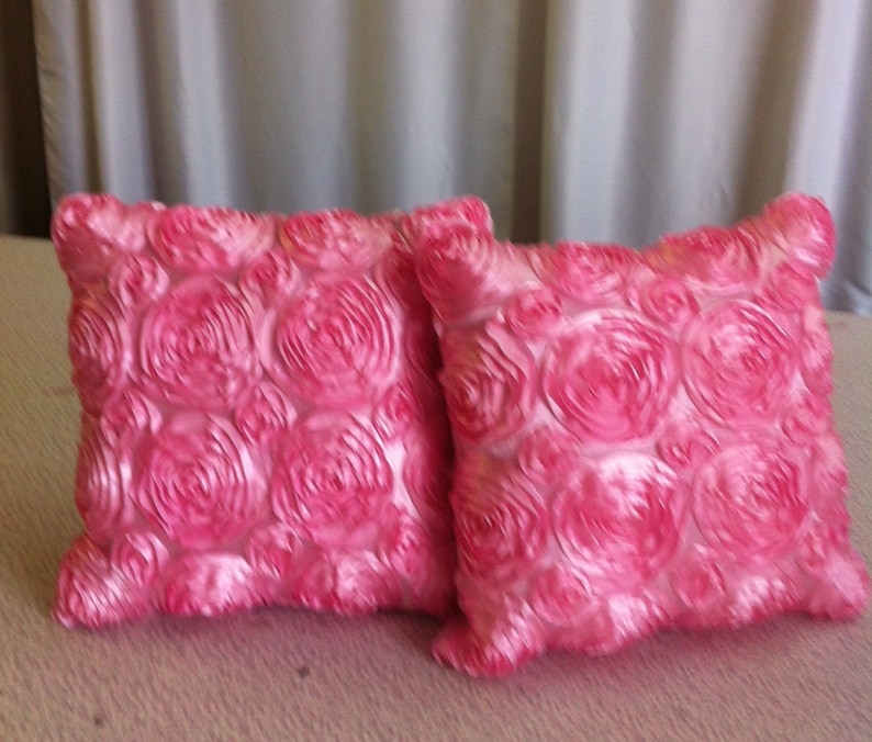 Custom Made Light Pink Satin Rosette Pillows Set of 2 16 X 16 Etsy