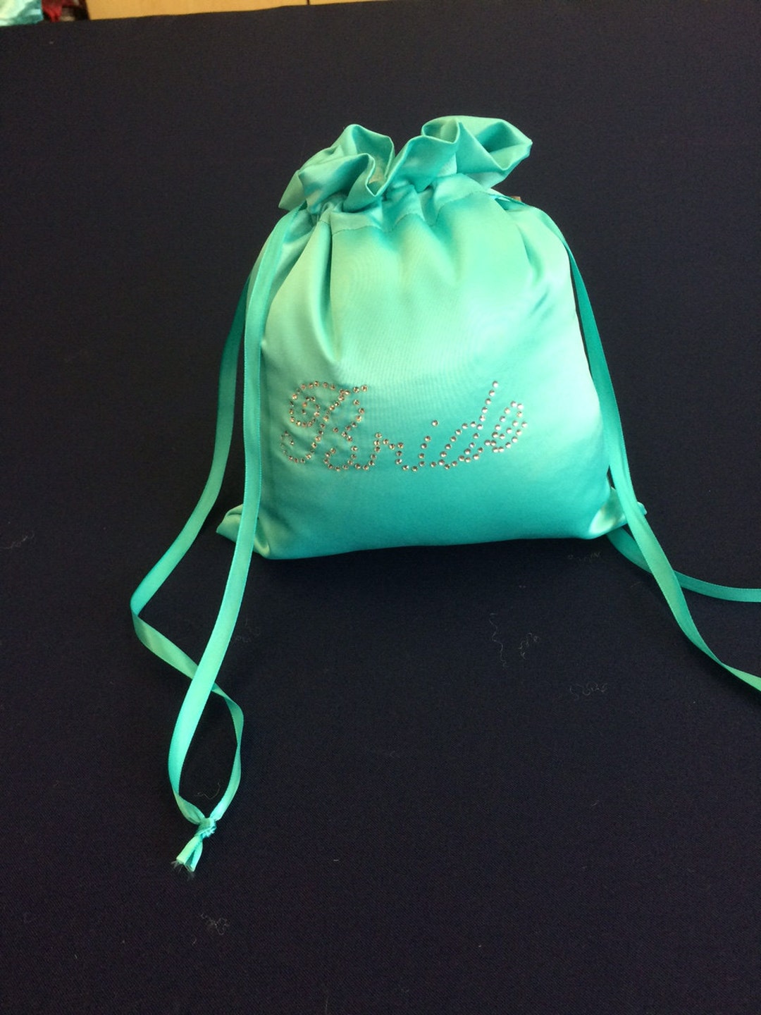 Custom Made Money Bag Dollar Dance Aqua Satin With Rhinestone Etsy