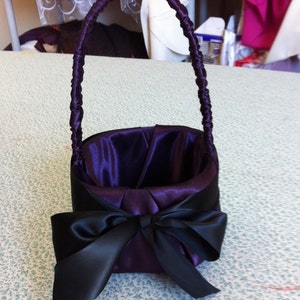 Eggplant with Black Bow Flower Girl Basket and Ring Bearer pillow