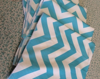 Set of 4  Chevron Turquoise and White Cotton Napkins for weddings, decor or dinner. 17 x 17