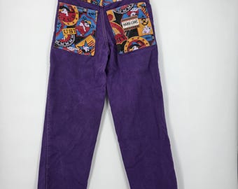 Vintage 90s Hard Core Purple Denim Jeans Cartoon Graphic Pockets 27x28 Y2K Retro