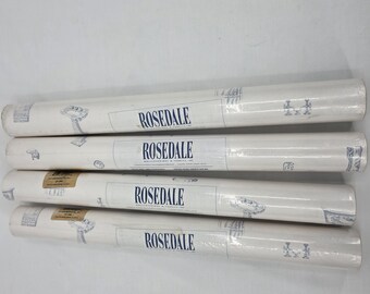 Vintage Blue White Toile Bathroom Wallpaper 4 Double Rolls Victorian Cottagecore NOS