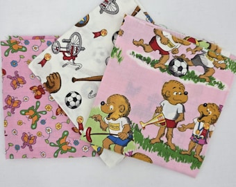 Berenstain Bears Fabric Trio | Pink & White Sports Butterfly Moda Cotton | 3 Fat Quarters