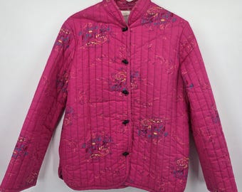 Vintage 1950s Chinese Quilted Jacket: Pink Cotton Mandarin Collar, Asian Artwear