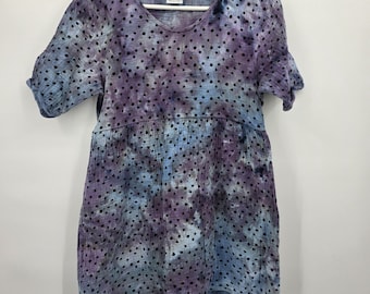 Upcycled Gauze Tunic Mini Dress Medium Tie Ice Dye Festival Granola Boho Indie Hippie