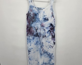Upcycled Linen Dress XS Tie Ice Dye Festival Granola Boho Indie Hippie Artsy